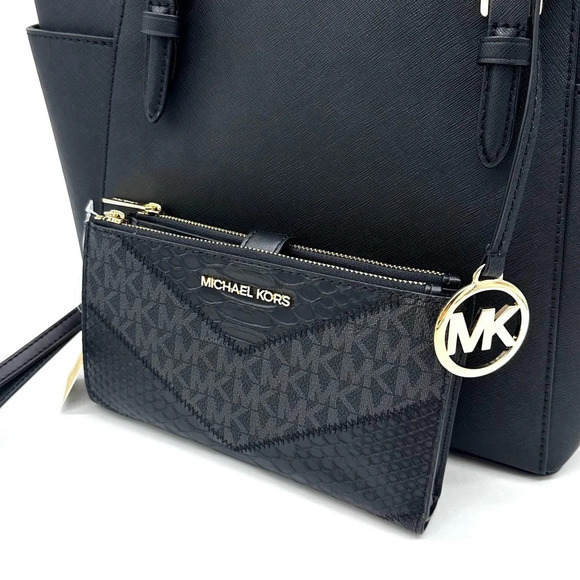 Michael Kors Large Charlotte Tote Bag & Large Double Zip Wallet Black (NWT) - Picture 11 of 13